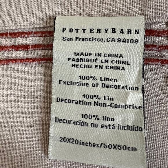Pottery Barn Linen Dinner Napkins Set of 8 Red Stripe 20x20 Natural - Picture 4 of 5
